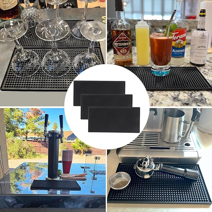 12 Pack Rubber Bar Mats, 12" x 6" Black Bar Service Mat, Spill Mat for Countertop, Bartending, Rubber Bar Mats, Efficient and Stylish Solution for Every Bartending Need,by KUKLIPJIM