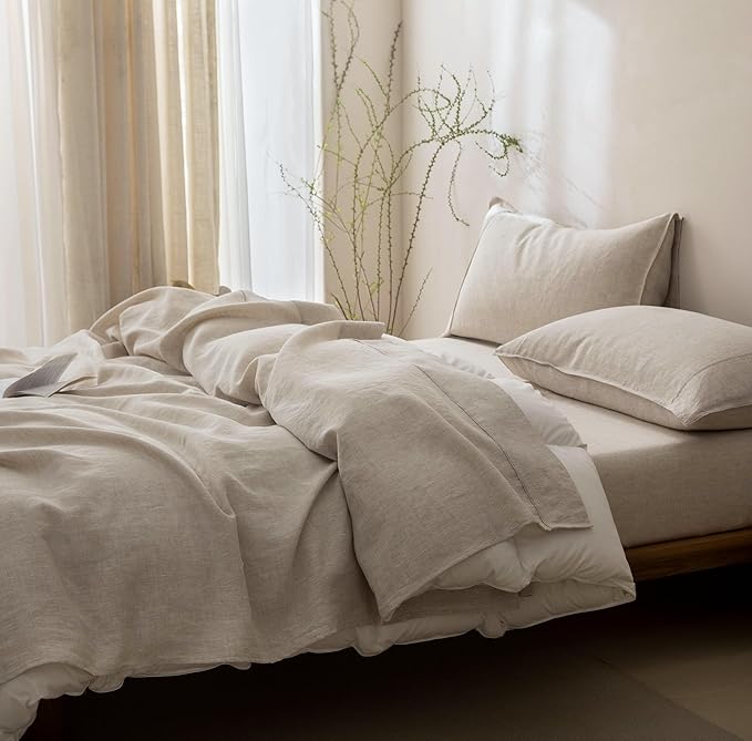 Talasily 100% French Pure Linen Sheets Set California King Size,Oeko-TEX Certified Bedding, All-Season Breathable for Hot Sleepers,16 Inch Deep Pocket Machine Washable 4-Piece (Natural Linen)