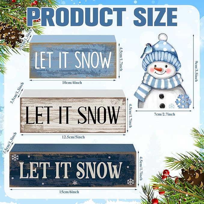 4 Pcs Christmas Table Decoration Wooden Snowman Winter Tiered Tray Decor Christmas Centerpiece Decorative Snowman Block Sign Gift Winter Decoration for Home Kitchen Shelf Office