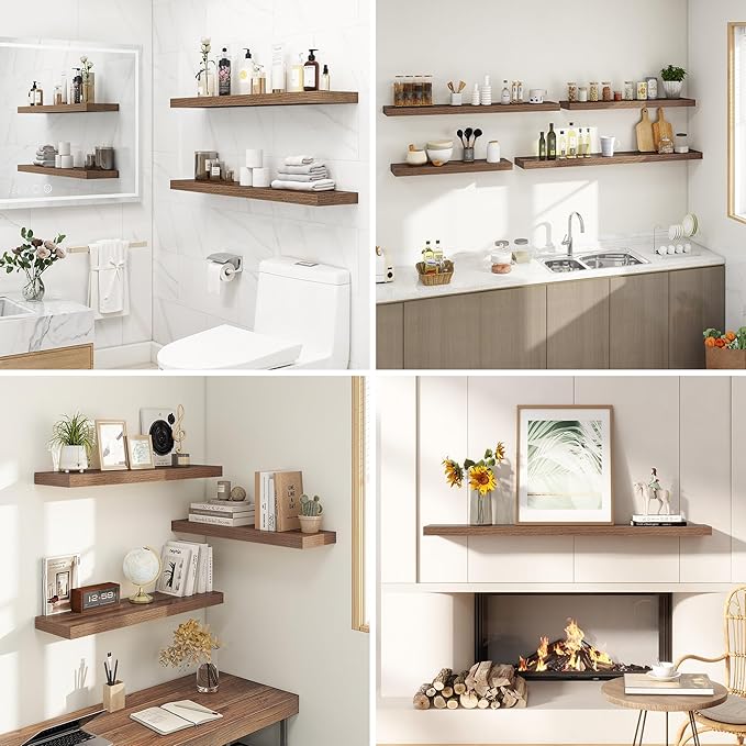 Dreamland 48 Inches Floating Shelves for Wall, 9.3" Deep Long Floating Shelves Set of 1, Large Display & Storage Shelf, Wall Shelf for Bathroom Bedroom Living Room Kitchen Office, Walnut