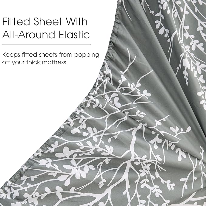 Spirit Linen home Queen Size Bed Sheets - Pure Microfiber 4 Piece Polyester Bed Sheets with Deep Pockets, 90 Thread Count, Fitted Sheet & Pillow Cases, Grey/White