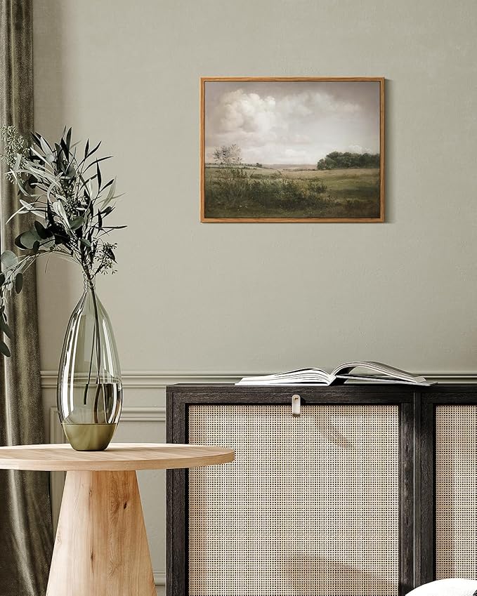 VIYYIEA Vintage Landscape Framed Wall Art, Nature Wilderness Scenery Paintings Decor Aesthetic, Canvas Print Artwork, Retro Farm Landscape Wall Pictures for Bedroom Living Room, 11x14 Inch