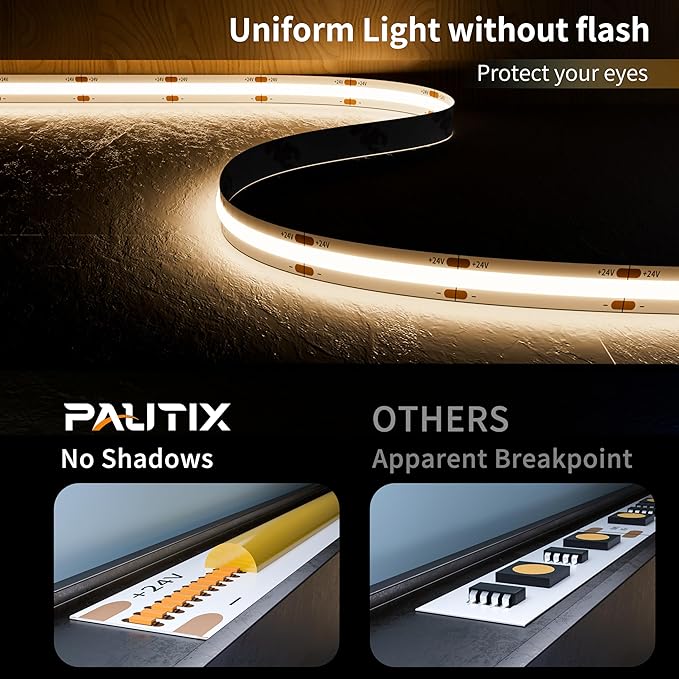 PAUTIX COB LED Strip Light 32.8ft/10m 5040LEDs Natural White 4000K,High Lumen Flexible CRI93+ LED Tape Super Bright DC24V,for Cabinet Home DIY Lighting Projects(Adapter & Controller Not Included)