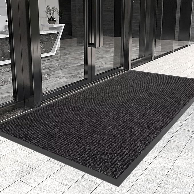 Commercial Grade Front Door Mat 4′ x 44′Customized Sizes,Heavy Duty Waterproof All Weather Doormat for Entrance, Rubber Backing Low Profile Indoor Outdoor Mats,Brush Floor Mats for High Traffic Area