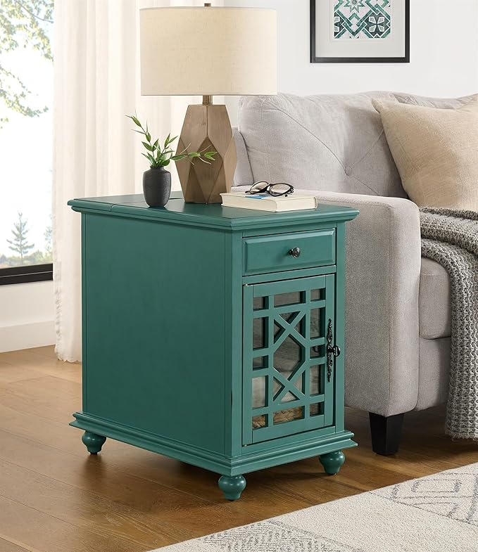 Martin Svensson Home Elegant Chairside End Table with Power, Antique Teal-Green