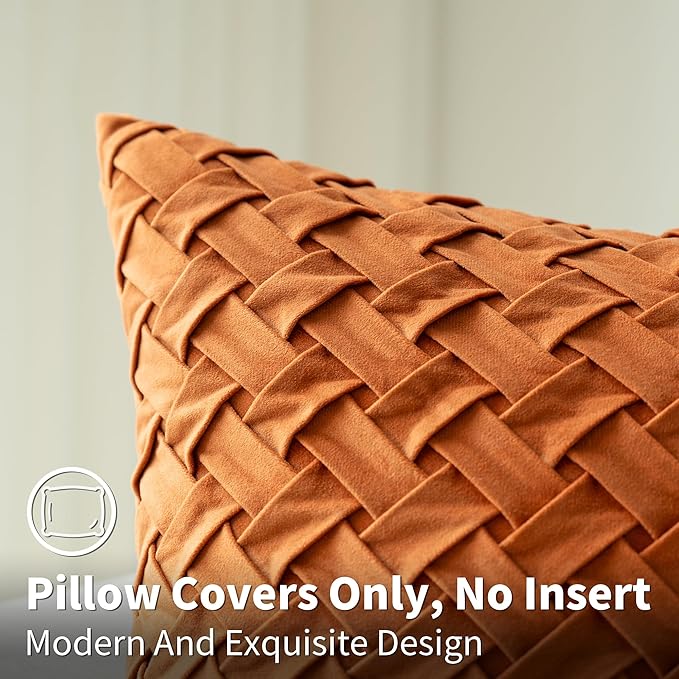 Velvet Decorative Throw Pillow Covers Set of 2, 18x18 Inch Soft Modern Weave Cushion Case, Farmhouse Home Decor Pillowcase for Sofa Living Room Couch Bed Orange