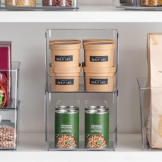 iDesign Linus Stacking Organizer Bins for Kitchen, Pantry, Office, Bathroom, Extra Large-Clear