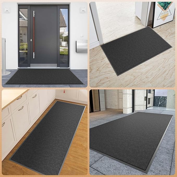 Sturdy Front Door Mat, 36" x 60" Heavy Duty Outdoor Indoor Mats to Trap Dirt and Moisture, Non-Slip Waterproof Doormat Inside Entrance, Washable Welcome Mats for Home Entryway(Black)