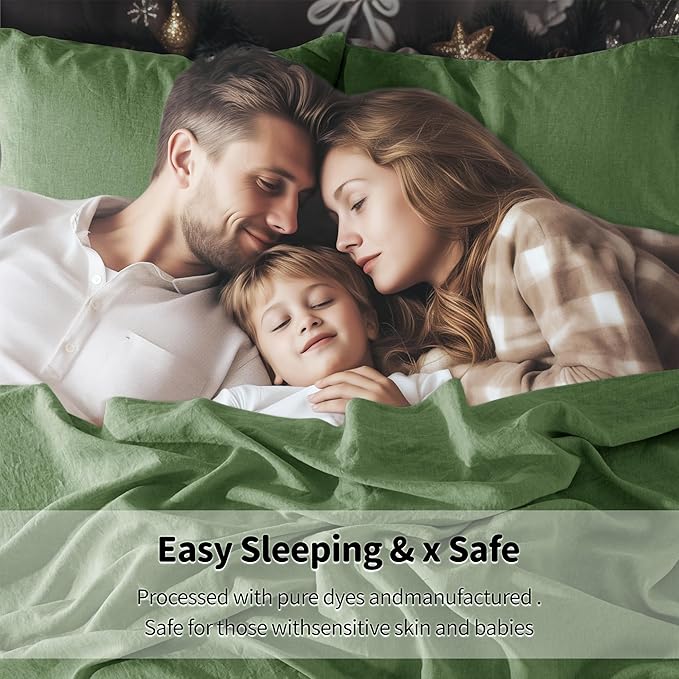LBRO2M 100% Linen Sheet Set California King Size,Bed Sheets 4 Piece Sets,Solid Color Natural Flax Bed Sheets Soft Breathable Bedding,16" Deep Pocket,All Season (Clifornia King, Green)