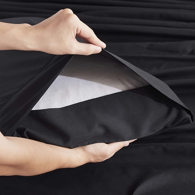 Nestl Extra Deep Twin Sheet Set - 4 Piece Breathable & Cooling Sheets - Hotel Luxury Bedding Set w/18-24 Inch Deep Pockets - Easy & Secure Fit - Super Soft, Wrinkle Free & Comfy - Black
