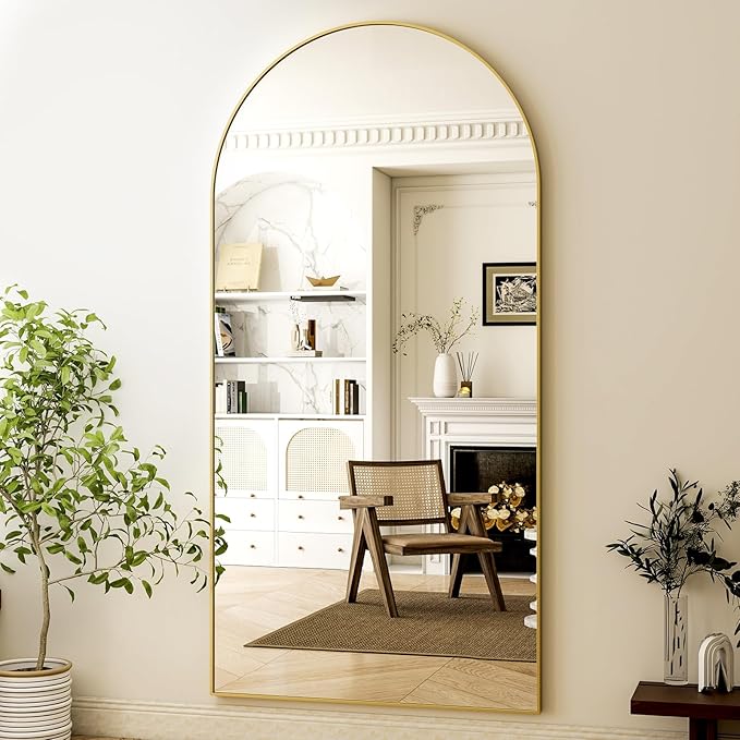 HARRITPURE 76"x34" Arched Full Length Mirror Free Standing Leaning Mirror Hanging Mounted Mirror Aluminum Frame Modern Simple Home Decor for Living Room Bedroom Cloakroom, Gold