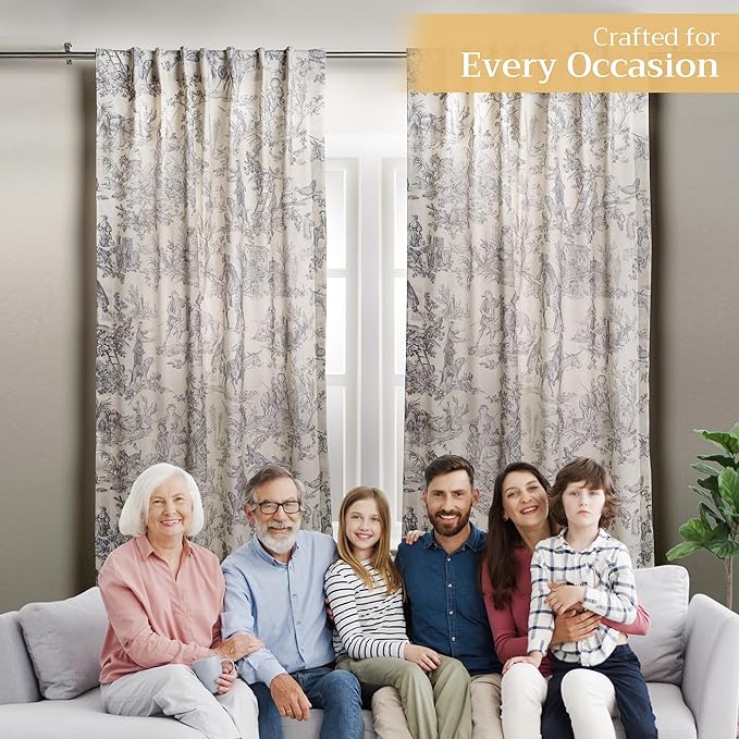 Maison d' Hermine Curtains for Living Room 100% Cotton 84 inch Length Two Panels Light Filtering Toile Curtains for Bedroom Windows with Rod and Loop Pockets (The Miller Paloma Gray, 50" W x 84" L)