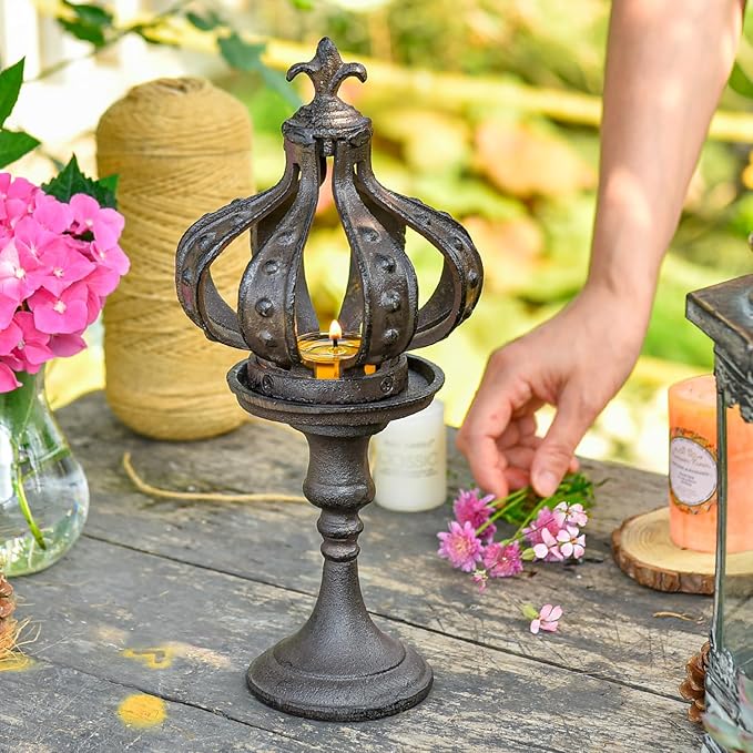 Sungmor Cast Iron Crown Sculpture, Antique Brown with Rustic Accent, Creative Candle Cover, Centerpiece Art Crown Statue for Tabletop Decor, Bookshelf, Special Occasions