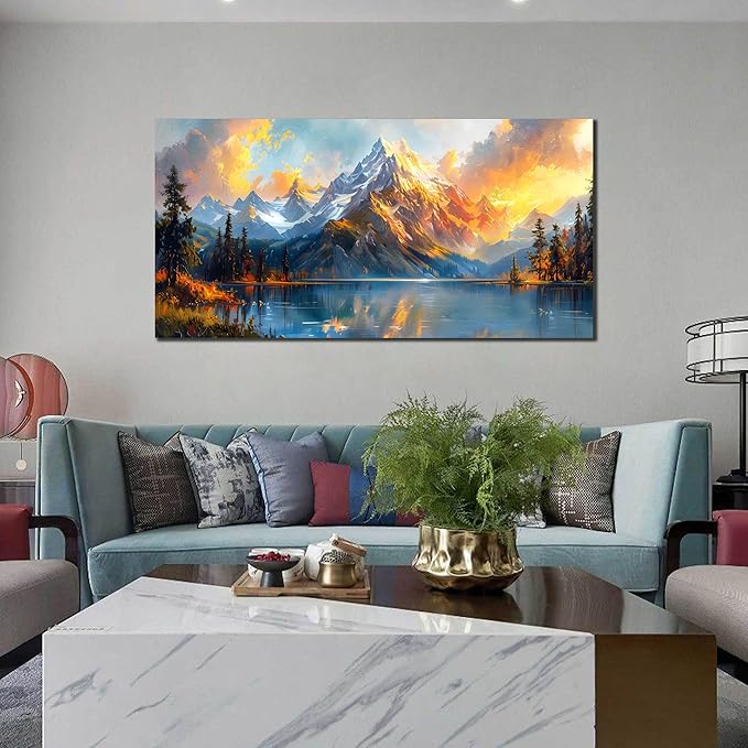 Large Canvas Wall Art for Living Room Natural Dusk Landscape Mountain Lake Picture Framed Canvas Prints Modern Wall Art for Bedroom Office Size 29x59