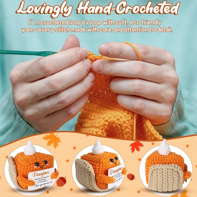 Thank You Gifts for Daughter from Mom Dad, Mini Crochet Pumpkin Pie Plush Birthday Gifts for Daughter Adult, Halloween Thanksgiving Christmas Stockings Stuffer Emotional Small Cute Decor