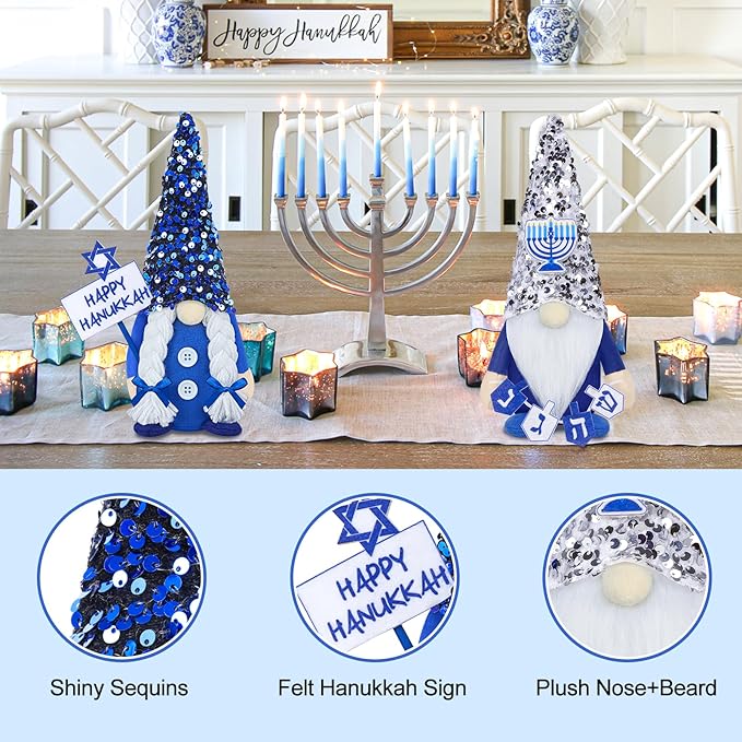 Tifeson Hanukkah Decorations for Home Indoor, 2 Pack Mr & Mrs Hanukkah Gnomes Plush, Hanukkah Decor Hanukkah Ornaments Chanukah Decorations Jewish Decor