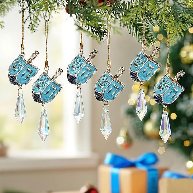 6 PCS Hanukkah Dreidel Hanging Ornaments, Crystal Suncatchers for Christmas Tree, Halloween & Hanukkah Decorations, Window Suncatchers & Gift