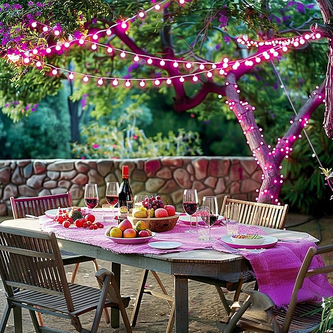 JMEXSUSS 100 LED Pink String Lights Indoor, Connectable Globe String Lights Plug in, 8 Modes 33ft Pink Christmas Fairy Light with Remote for Bedroom Girl's Room Dorm Anniversary Party Decor