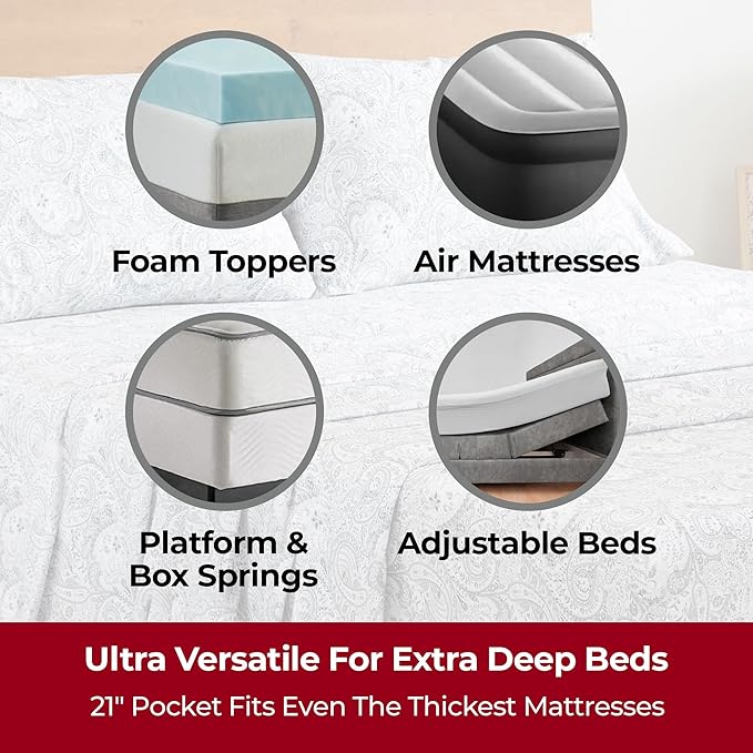Mellanni Extra Deep Full Sheets - 4 PC Iconic Collection Bedding - Hotel Luxury, Ultra Soft, Cooling Bed Sheets - Wrinkle, Fade, Stain Resistant (Full, Paisley Gray)