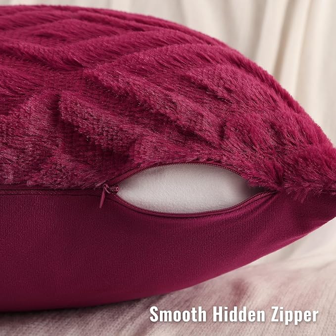 decorUhome Christmas Couch Throw Pillow Covers 26x26 Set of 2, Decorative Soft Plush Faux Wool Neutral Accent Pillow Covers for Bed Sofa Living Room, Burgundy