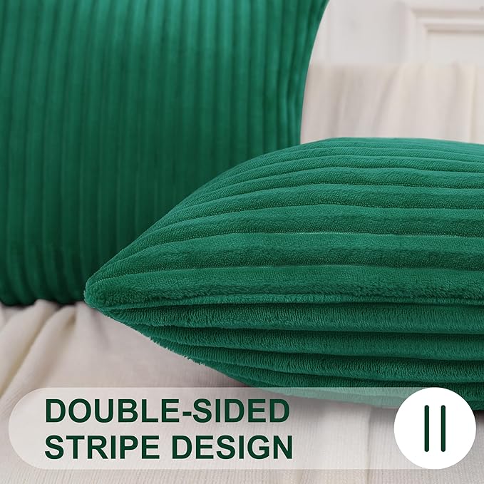 Simmore Decorative Throw Pillow Covers 24x24 Set of 2, Soft Natural Plush Flannel Double-Sided Fluffy Couch Pillow Covers for Sofa Living Room, Green