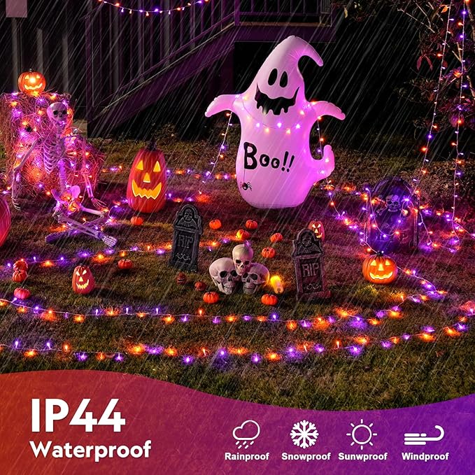 JMEXSUSS 400LED Orange and Purple Halloween Lights Indoor Outdoor Waterproof, 132ft 8 Modes String Lights Plug in with Remote for Room Garden Patio Yard Halloween Decor
