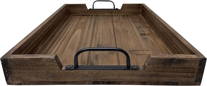 3 Piece Decorative Nested Vintage Wood Serving Tray Set for Coffee Table or Ottoman – Rustic Wooden Breakfast Trays for Kitchen, Dining Room, or Living Room – Farmhouse Platter w/Handles – Brown