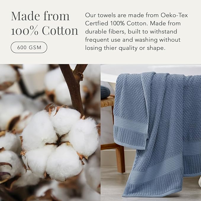 NY Loft 100% Cotton Hand Towel 6 Pack | Super Soft & Absorbent Quick-Dry Hand Towels 16" x 28" |Textured and Durable Cotton | Trinity Collection (6 Pack Hand Towel, Flint Stone)