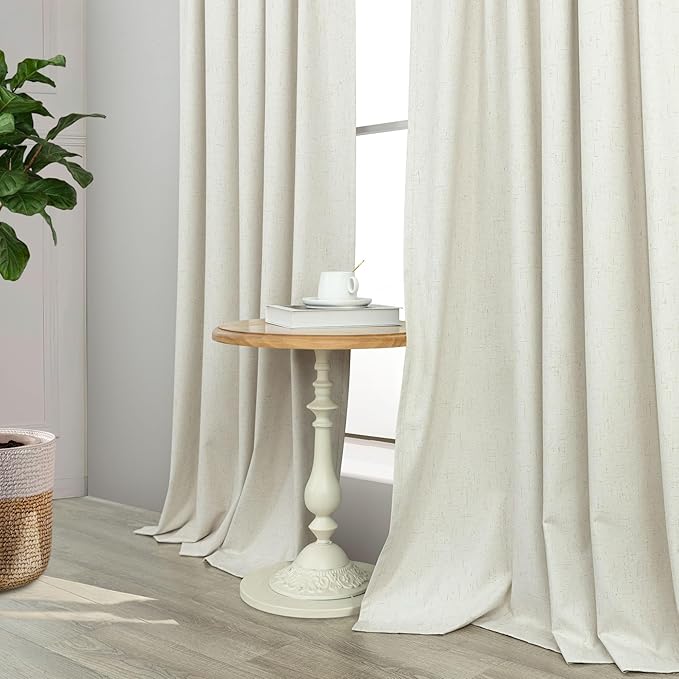 100% Blackout Thermal Curtains 98 Length 2 Panels Set for Bedroom Closet Room Divider Faux Linen Windows Rod Pocket Pleated Drapes Modern Farmhouse Living Room Darkening Curtains 98 Inches Long Cream