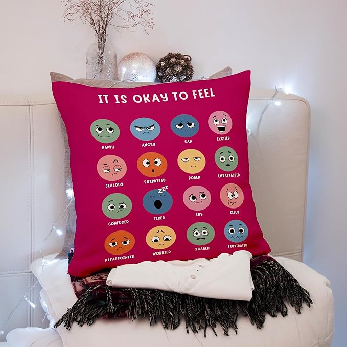 Nogrit Counseling Office Must Haves Throw Pillow Cover, Calming Corner, Mental Health Pillowcase Decor for Home Kids,Mental Health Counselor Gifts, Calming Corner Pillow Covers 18x18 Rose red