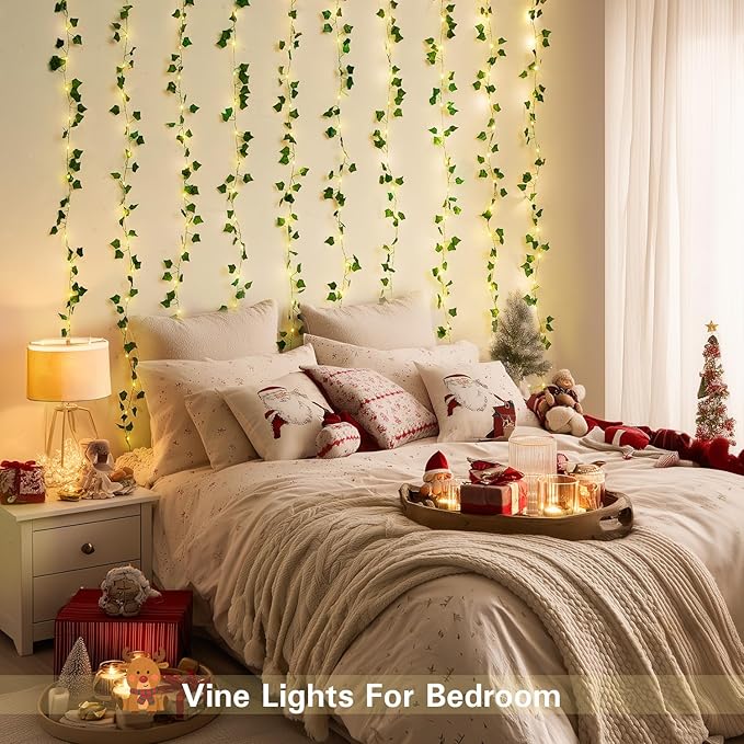 JMEXSUSS Vines Lights for Bedroom, 9.8ft x 9.8ft with Remote, 300 LED Fairy Lights with Vines, Artificial Ivy Curtain Light for Wall Dorm Wedding Indoor Decor