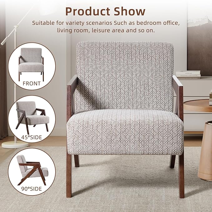 INZOY Accent Chairs Set of 2, Mid Century Modern Accent Chair with Wood Frame, Upholstered Reading Armchair with Soft Linen Fabric, Accent Chair for Living Room Bedroom Apartment, Easy Assembly, Grey