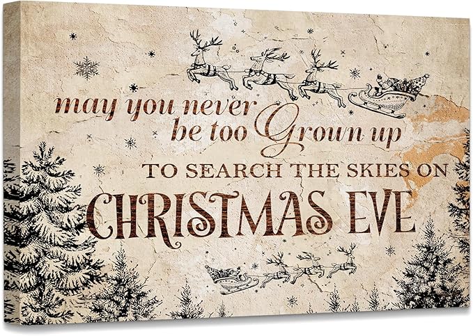 WODMIS Christmas Wall Decor,Farmhouse Christmas Decor,Christmas Signs Framed Canvas Wall Art,Christmas Eve Canvas Wall Art Home Decorations,May You Never Be Too Grown Up To Search 16x24