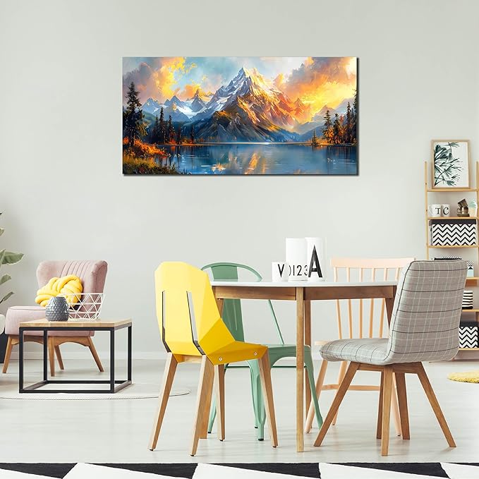 Large Canvas Wall Art for Living Room Natural Dusk Landscape Mountain Lake Picture Framed Canvas Prints Modern Wall Art for Bedroom Office Size 24x48