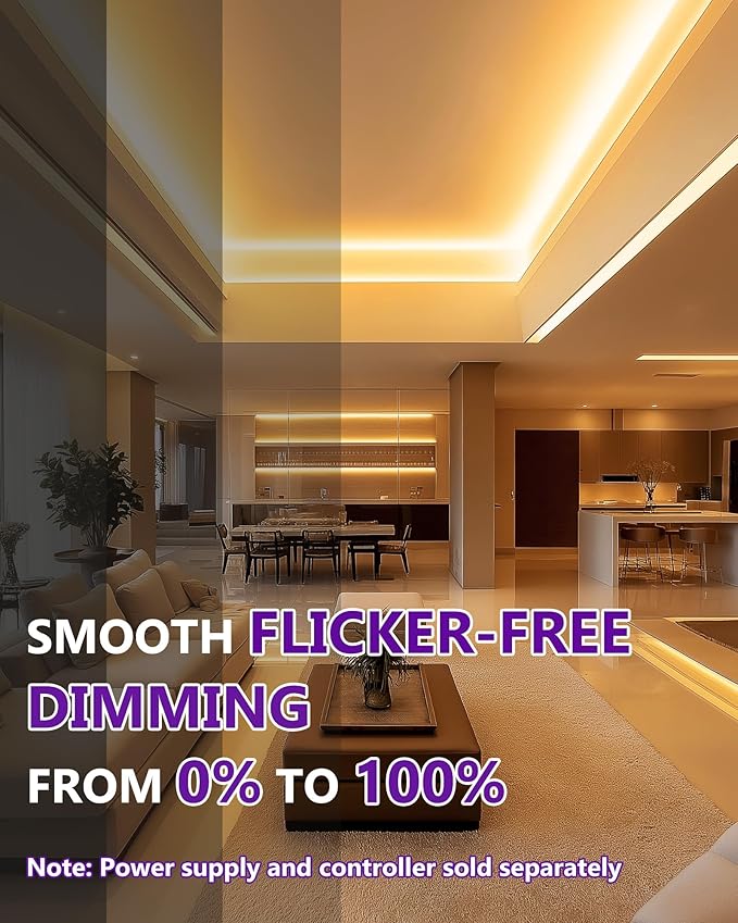 HitLights COB LED Strip Lights Warm White, 12V Tape Light 3000K 16.4ft, 2640 LEDs, 426 lm/ft, CRI 90+, IP30, Premium High Density Lighting for Kitchen, Cabinets, UL Listed (Power Source Not Included)