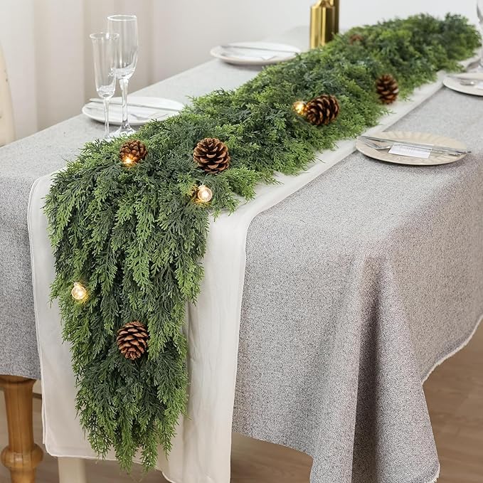 6FT Real Touch Cedar Garland for Fireplace - Artificial Christmas Garlands Realistic Faux Greenery Fake Pine Needles Garland for Holiday,Table, Window,Mantel,Stairs, Home,Indoor Outdoor Decor (2PCS)