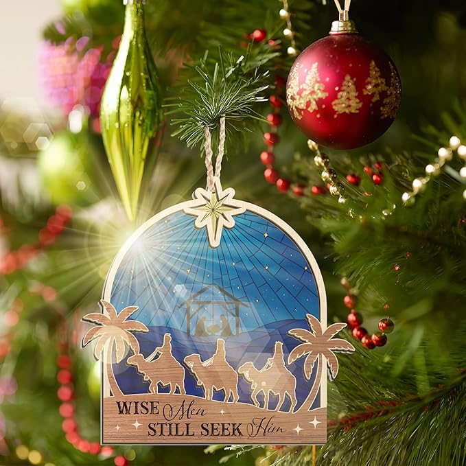 FLAGWIX Christian Gifts for Women Men - Suncatcher Christmas Ornaments 2025 - Spiritual Religious Gifts for Women Mom, Nativity Ornaments Christmas Decorations, Three Wise Men Christian Ornament