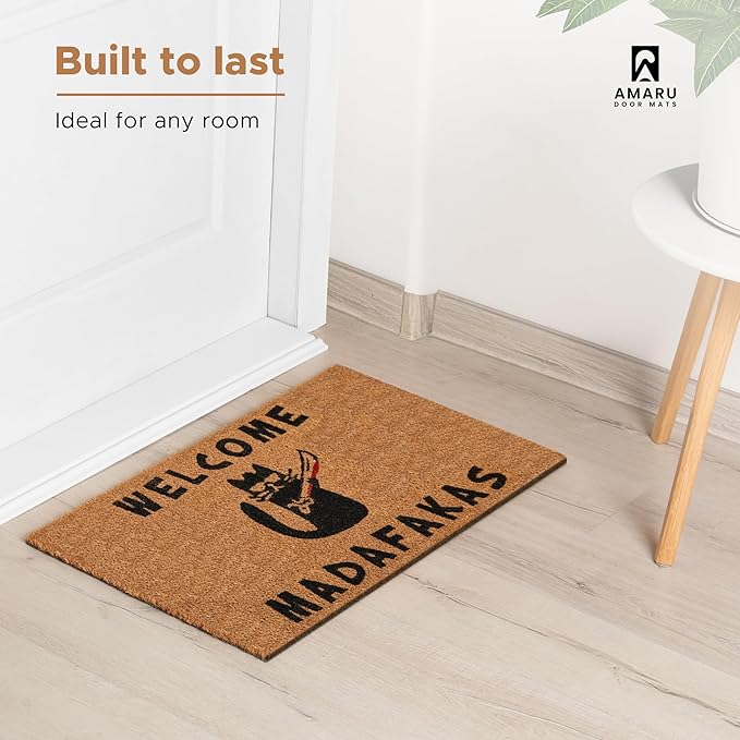 Welcome Madafakas - 17"x29" - Coir Door Mat with Heavy Duty Backing - Welcome Mats for Entryway, Porch - Anti-Slip PVC & Coconut Fiber Surface - Natural Home Accessories, Minimalist Original Design