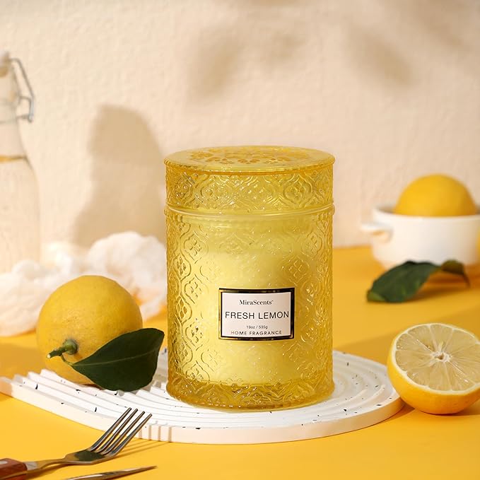 Lemon Scented Candles, 19oz Aromatherapy Candles Gifts for Women, Yellow Luxury Large Decorative Candles in Glass, Natural Soy Wax for Home