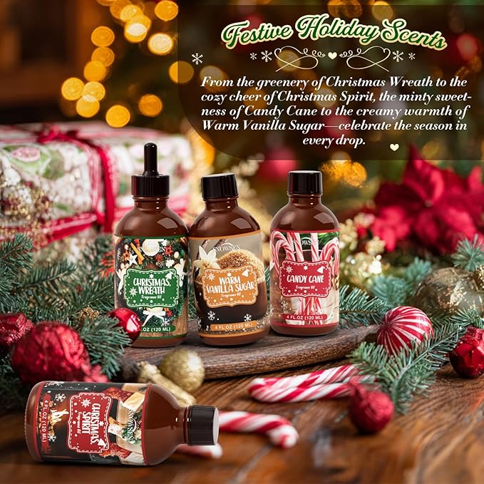 Christmas Wreath Fragrance Oil 4 Fl Oz, Undiluted Winter Essential Oil with Glass Dropper for Diffuser, Humidifier, House Cleaning,Spray,Soap Making,Candle Making,Yoga,Long Lasting Scents
