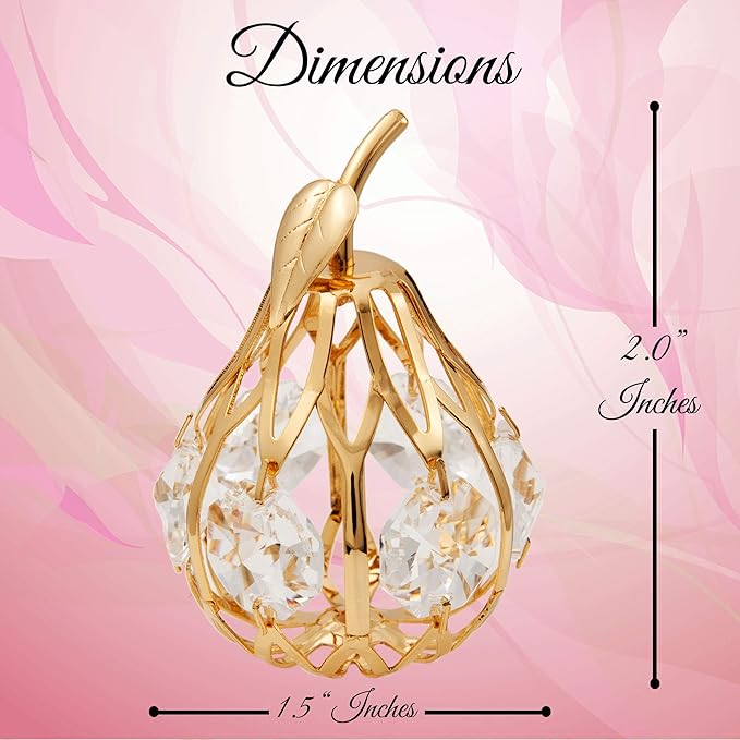 Matashi 24K Gold Plated Crystal Studded Mini Pear Ornament with Genuine Crystals for Christmas Decoration Tabletop Birthday Seasonal Gift