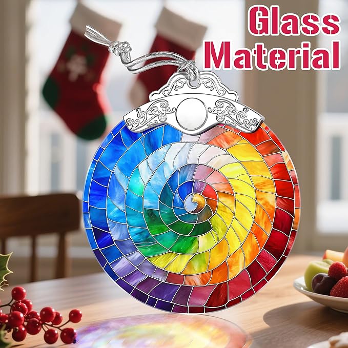 Christmas Ornaments: Stained Glass Ornament, Christmas Tree Ornament, Hanging Ornaments for Home Decor & Xmas Tree Decorations, Exquisite Holiday Decor, Gift & Holiday Present - Rainbow Spiral
