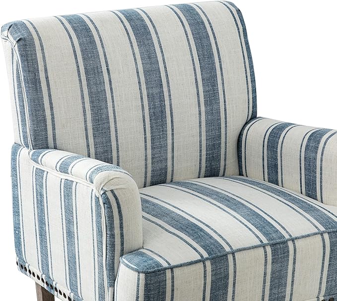 HULALA HOME Modern Armchair with Wooden Legs & Nailhead Trim, Comfy Upholstered Accent Chair for Living Room Bedroom Office(Stripe Pattern, Navy)