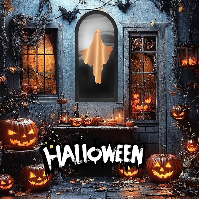 2025 Halloween Hologram Ghost Mirror - Spooky LED Indoor Decor, Scary Party Supplies, Haunted Home Accessories, Easy Install, (Plug-in, 19.68" x 9.45")