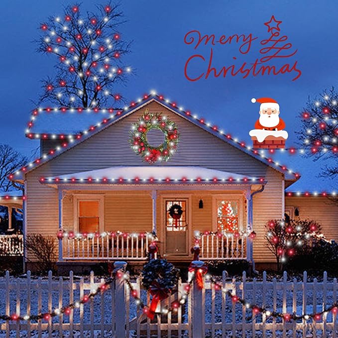 YEGUO 165ft 500 LED Red and White Christmas Lights Outdoor Waterproof, Clear Wire String Lights Indoor Plug in, 8 Modes Clear Wire Twinkle Tree Light for Xmas Party Garden