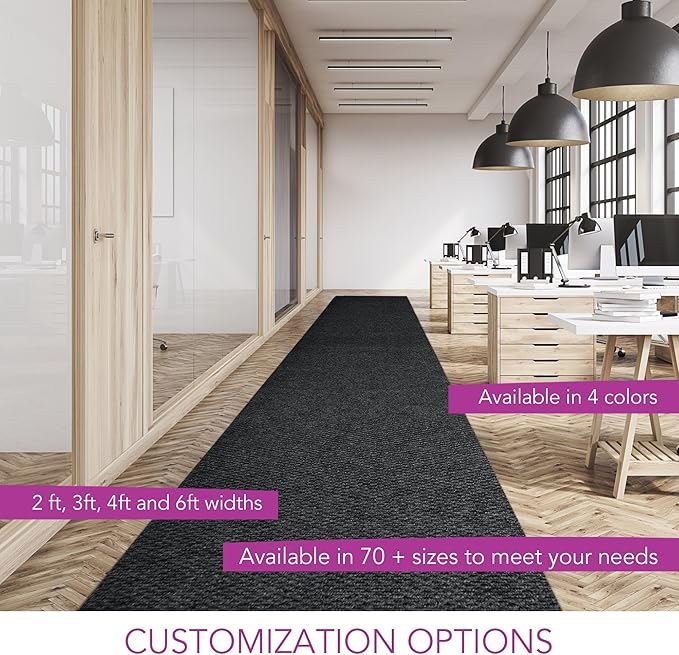 iCustomRug Mudroom Mat – 4x8ft Black, Indoor/Outdoor, Non-Slip Rubber Backing, Low-Profile All-Weather Carpet, Non-Shedding & Easy Care, Entryway Mat Ideal for High Traffic Areas