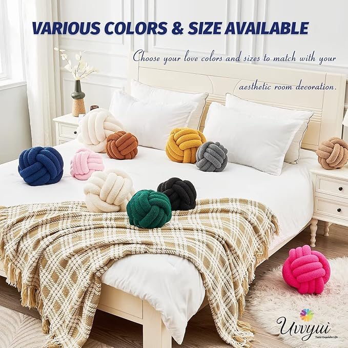 Uvvyui Knot Pillow Ball, Soft Home Decorative Pillows, Round Throw Pillow, Handmade Knotted Plush Pillow, Round Boucle Pillow Cushion (14 Inches Navy)