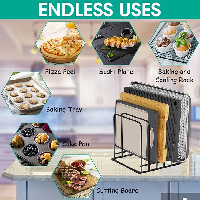 2-Pack Dish Rack & Cutting Board Organizer β 5-Tier Metal Rack for Cutting Boards, Bakeware, Trays β Space-Saving Kitchen Storage, Rust-Resistant Dish Organizer for Cabinets, Countertops & Pantry