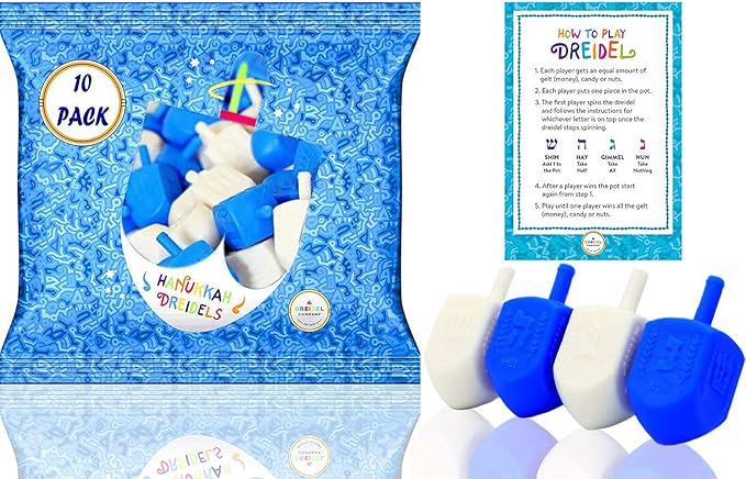 Hanukkah Blue and White Plastic Dreidel (10-Pack)