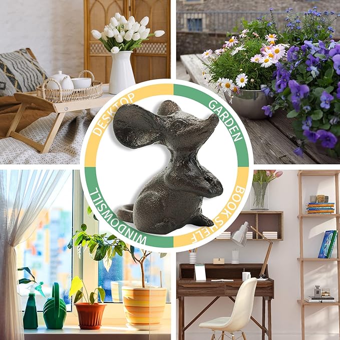 Sungmor Cast Iron Little Cute Mouse Ornament - Decorative & Lovely Figurine Indoor Outdoor Statues - Interesting Animal Sculpture Home Decoration - 2PC Pack & Brown Color